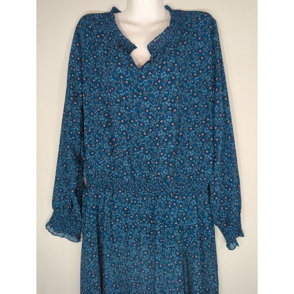 Time & Tru Long Sleeve Handkerchief Corsair Floral Hi Low Dress Women's XXL NWT - Picture 3 of 10